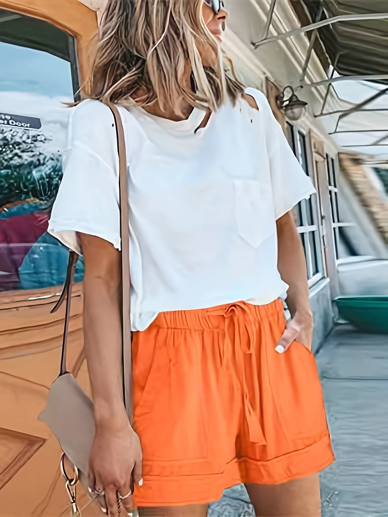 Boho Drawstring Pocket Shorts High Waist Casual Shorts
