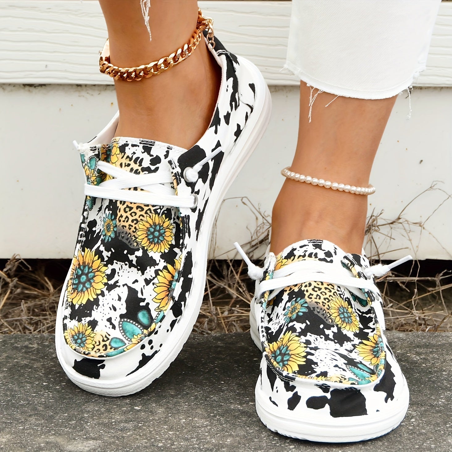 Sunflower & Leopard Flat Shoes Women's Casual Lightweight Walking Shoes