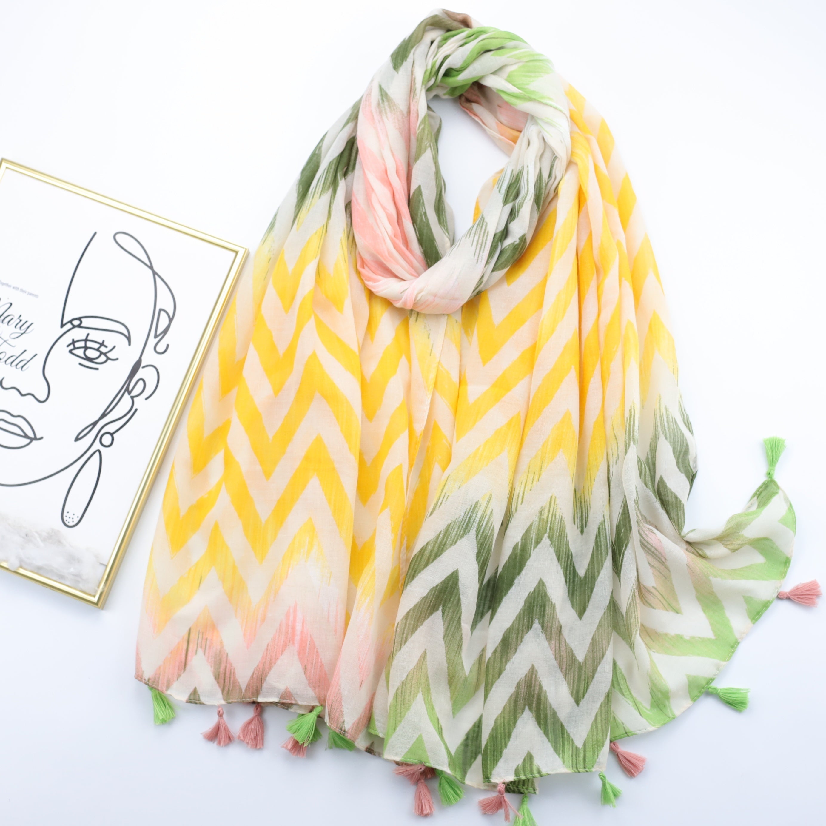 Geometric Pattern Print Tassel Scarf Classic Boho Striped Shawl
