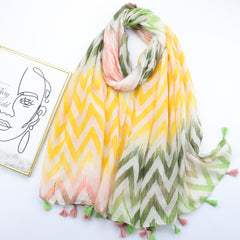 Geometric Pattern Print Tassel Scarf Classic Boho Striped Shawl
