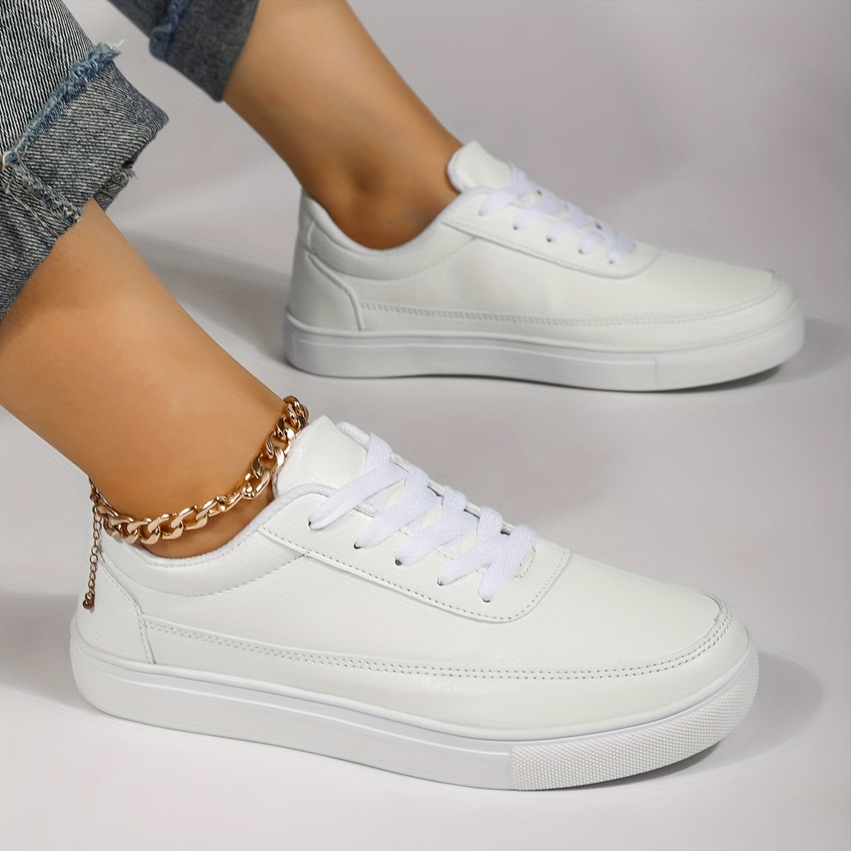 Solid Flat Lace Up Sneakers Lightweight Low Top Skate Shoes