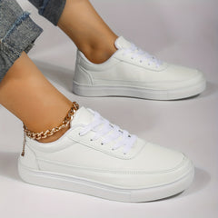 Solid Flat Lace Up Sneakers Lightweight Low Top Skate Shoes