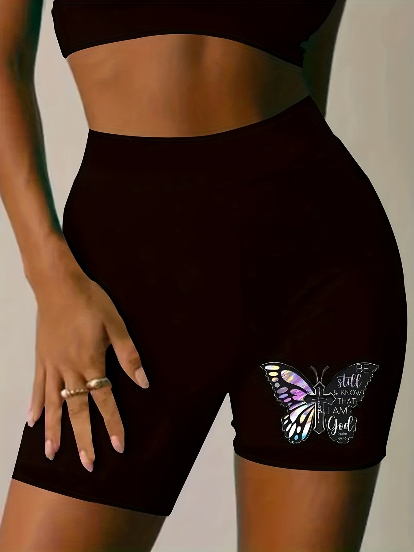 Butterfly Print Skinny Shorts Casual Shorts For Spring & Summer Women's Clothing