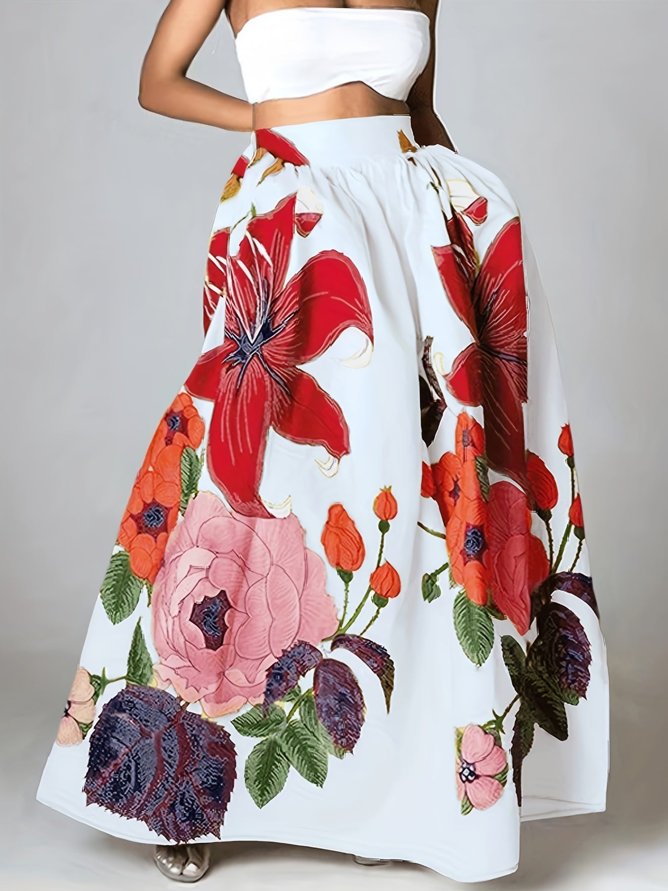 Women's Plus Floral Print Maxi A-line Dress