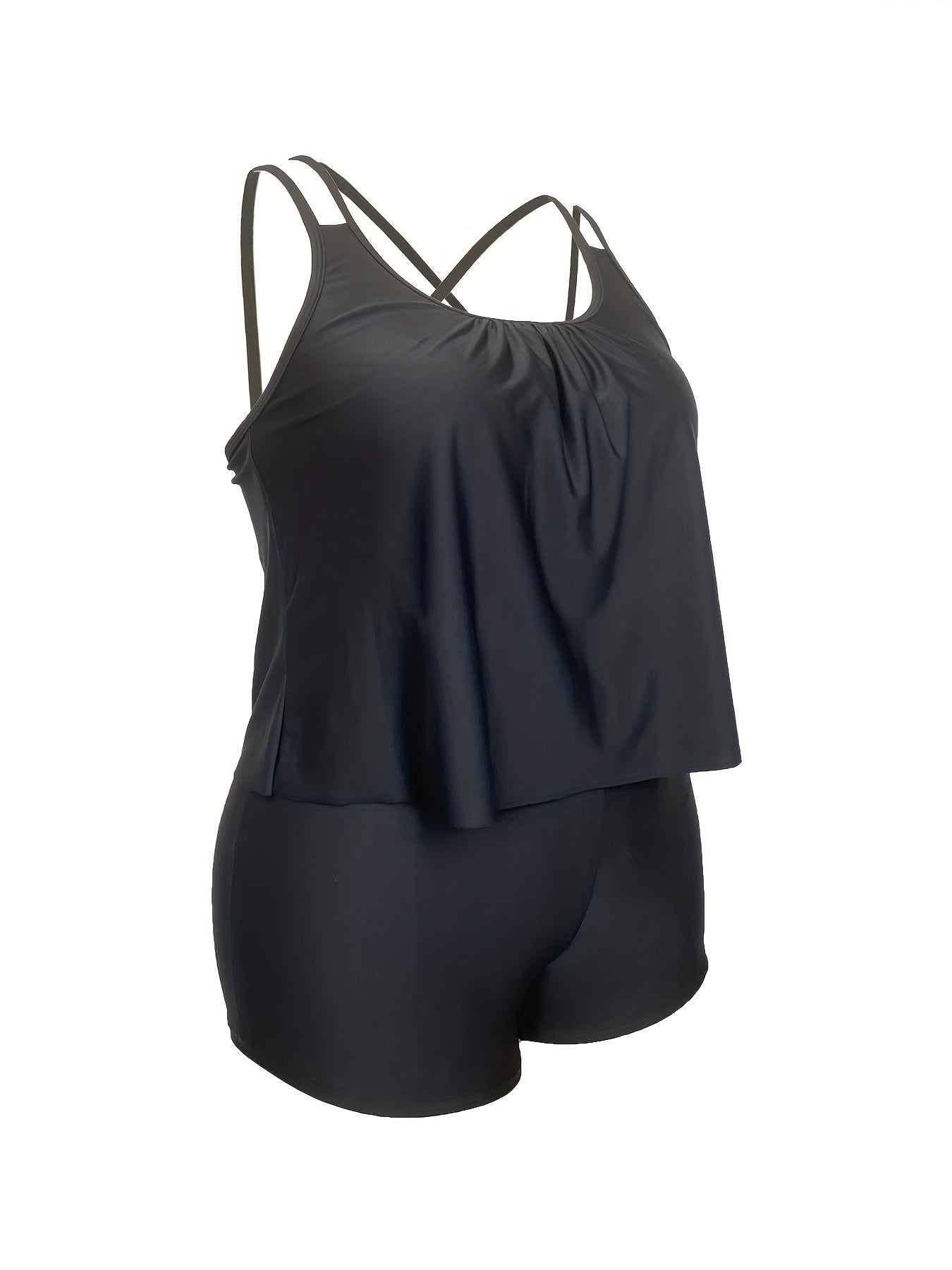 Solid Criss Cross Tank Top & Shorts Swimsuit Set