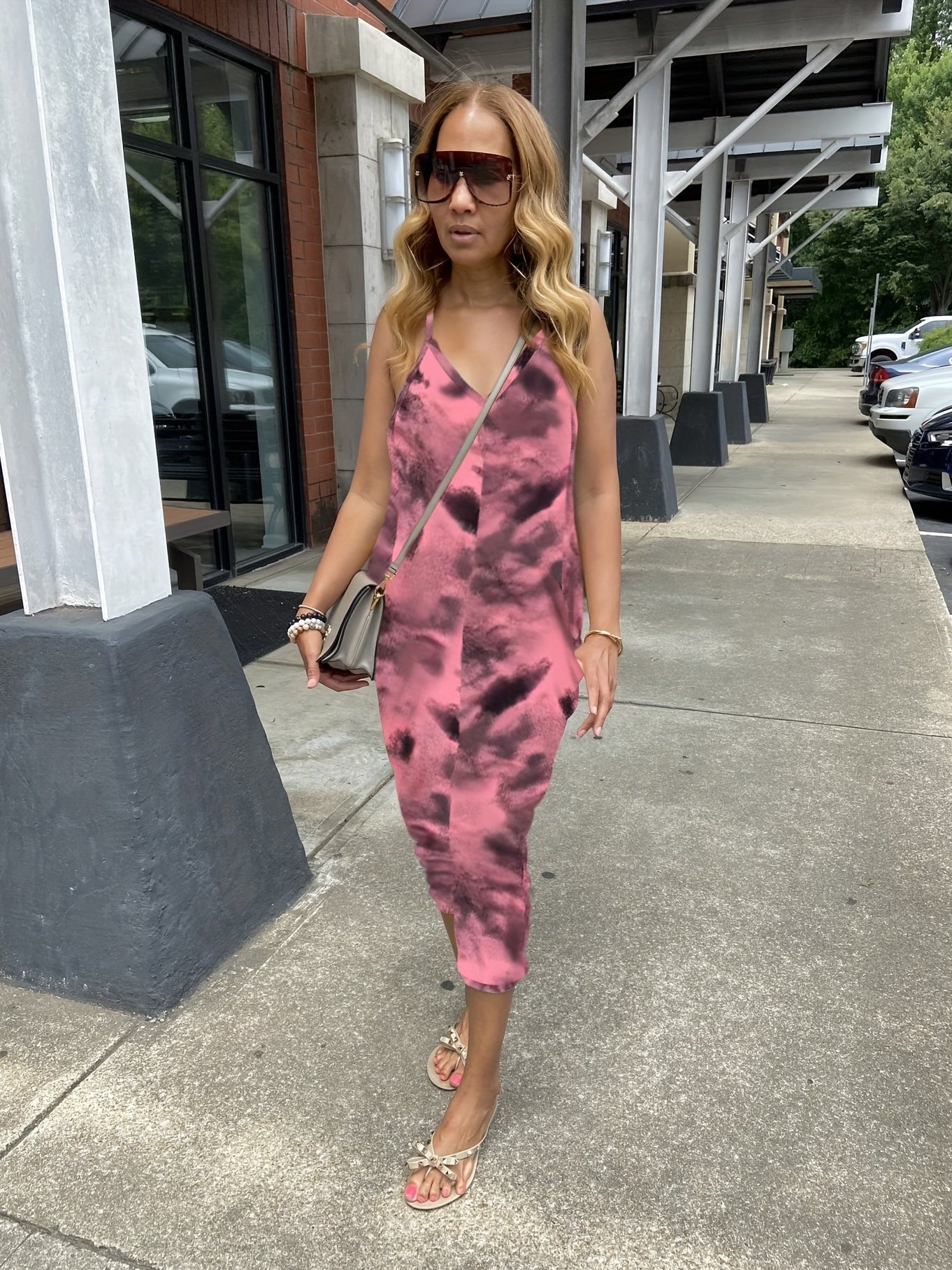 Tie Dye Spaghetti Jumpsuit Casual Sleeveless Summer Jumpsuit With Pocket