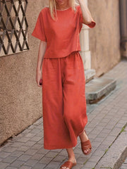 2pcs Tee & Pants Set Vacation Casual Two Piece Outfit Women's Clothing