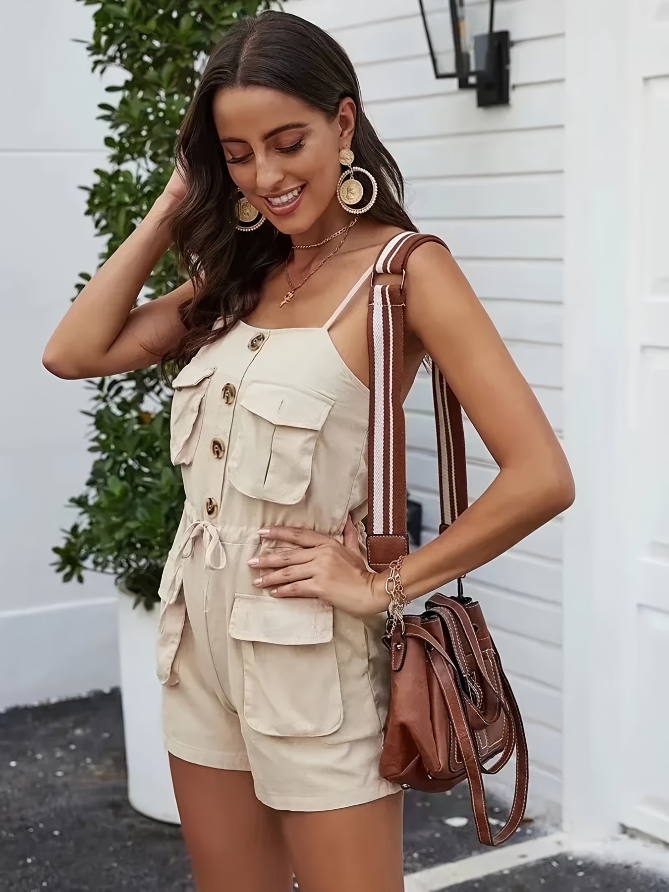 Y2K Pocket Drawstring Cargo Romper