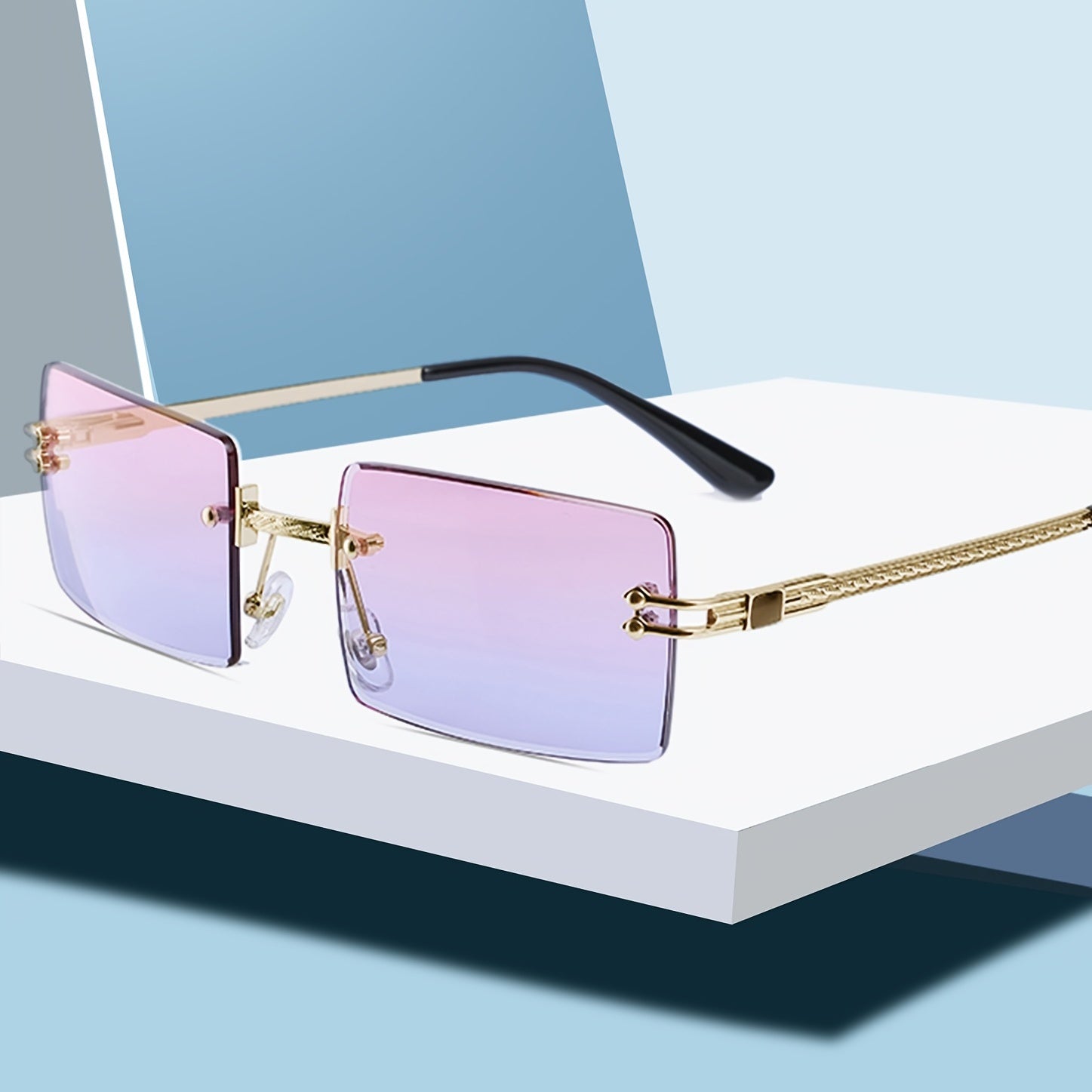 HBK Retro Vintage Tinted Rimless Sunglasses