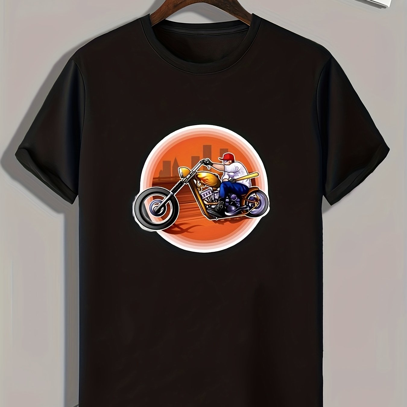 Biker Pattern Men's Print Sports T-shirt for Fitness Activities