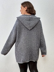 Colorblock Open Front Hooded Cardigan