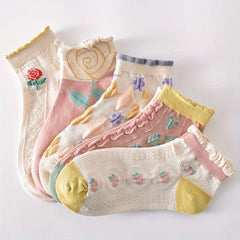 5 Pairs Textured Ruffle Socks Low Cut Women's Stockings
