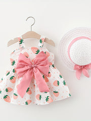 Toddler Girl's Strawberry Graphic Cami Dress & Hat Princess Costume