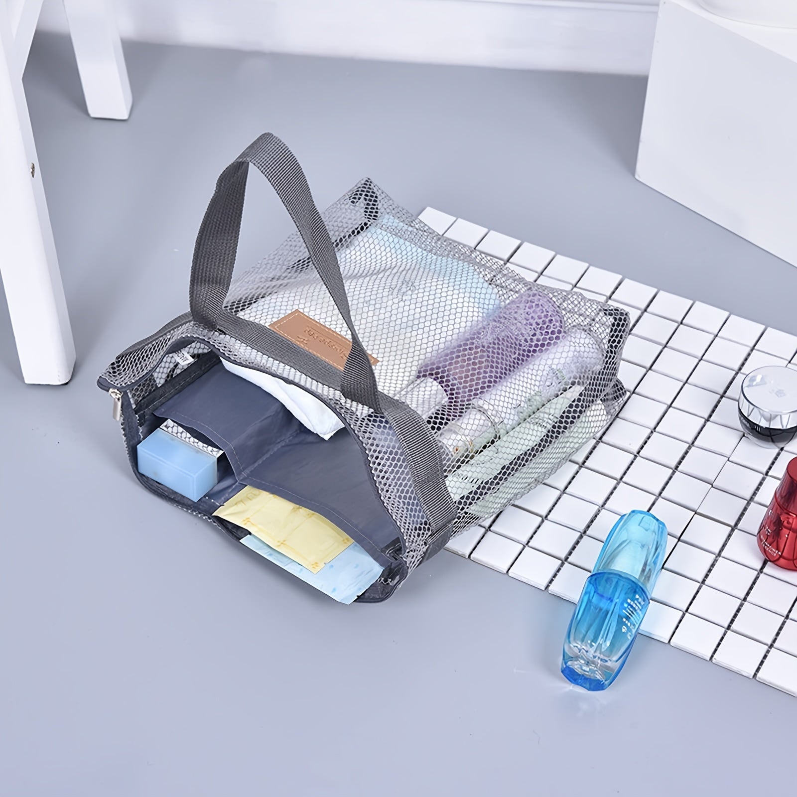Portable Beach & Swimming Mesh Bag w/ Shower Organizer