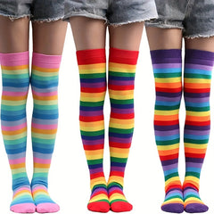 Rainbow Striped Thigh High Socks Halloween Cosplay Over The Knee Socks