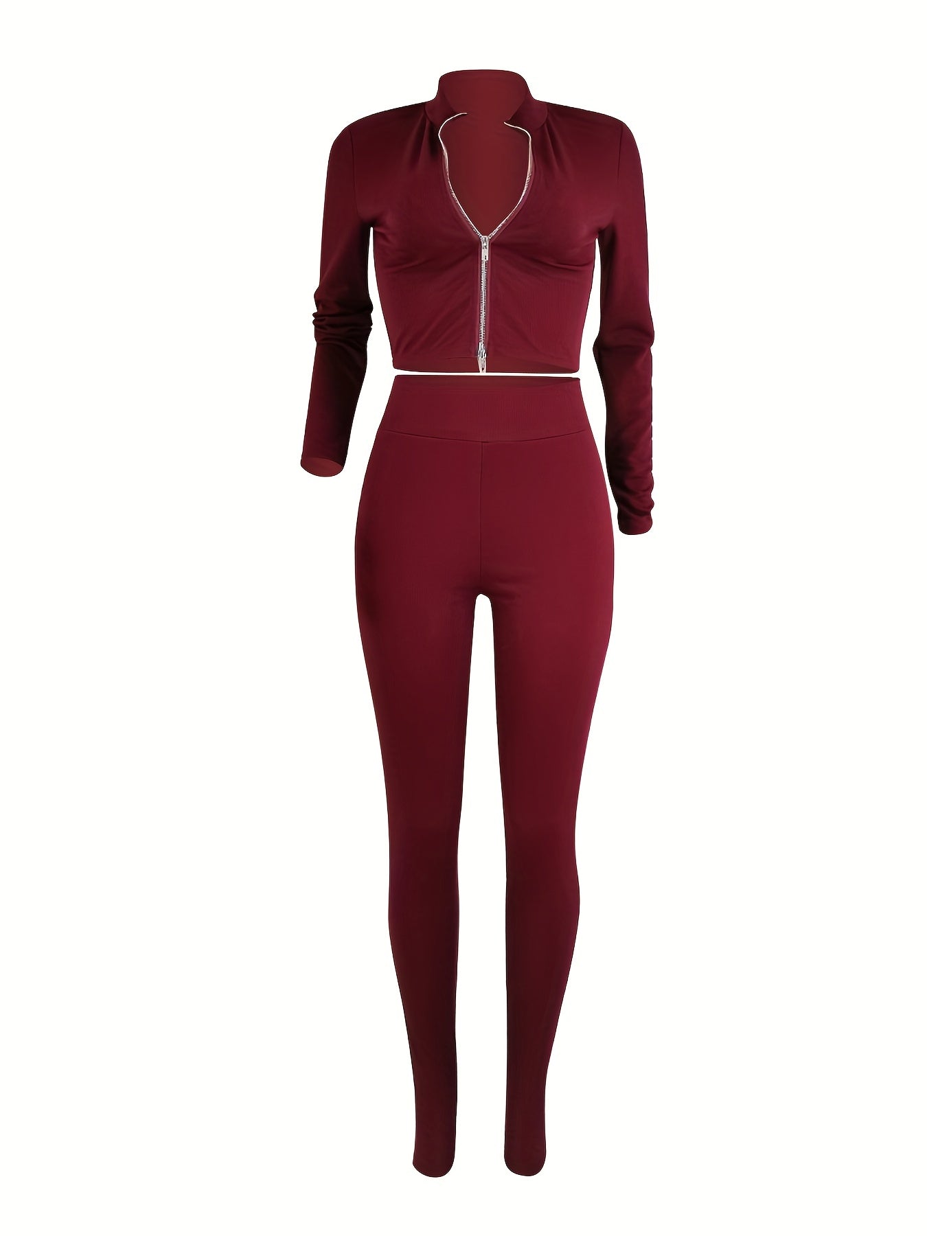 Casual Two Piece Set Zip Up Outerwear & High Waist Workout Pants