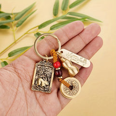 Retro Zodiac Gourd Fengshui Coin Pendant Keychain Lucky Brass Pendant