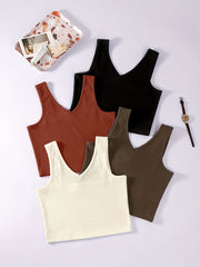 Basic V Neck 4pcs Tank Top Sleeveless Summer Tank Top Women's Clothing