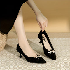 Women's Rhinestone Bow Kitten Heel Slip-On Shoes