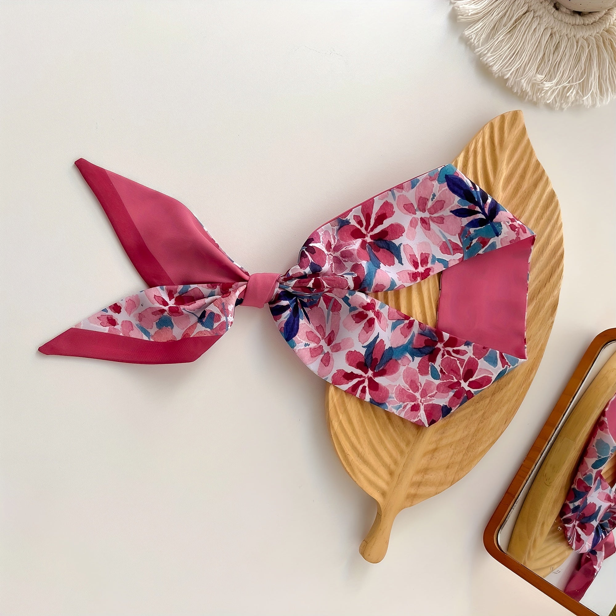 Pink Tie Dye Flower Skinny Scarf Long Ribbon Neckerchief Satin Twilly Scarf