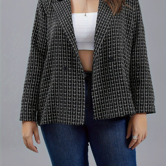 Grid Print Button Lapel Collar Blazer