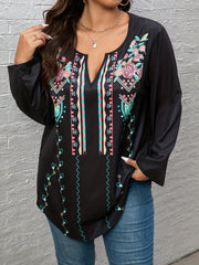 Floral Print Notched Neck Tunic Top