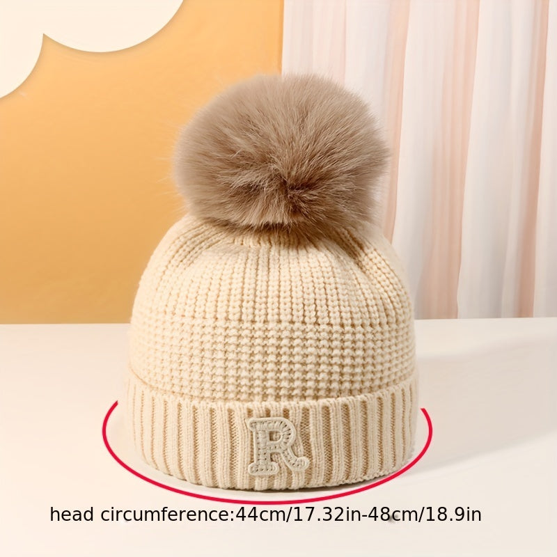 Kids Winter Knit Beanie Hat with Letter Label