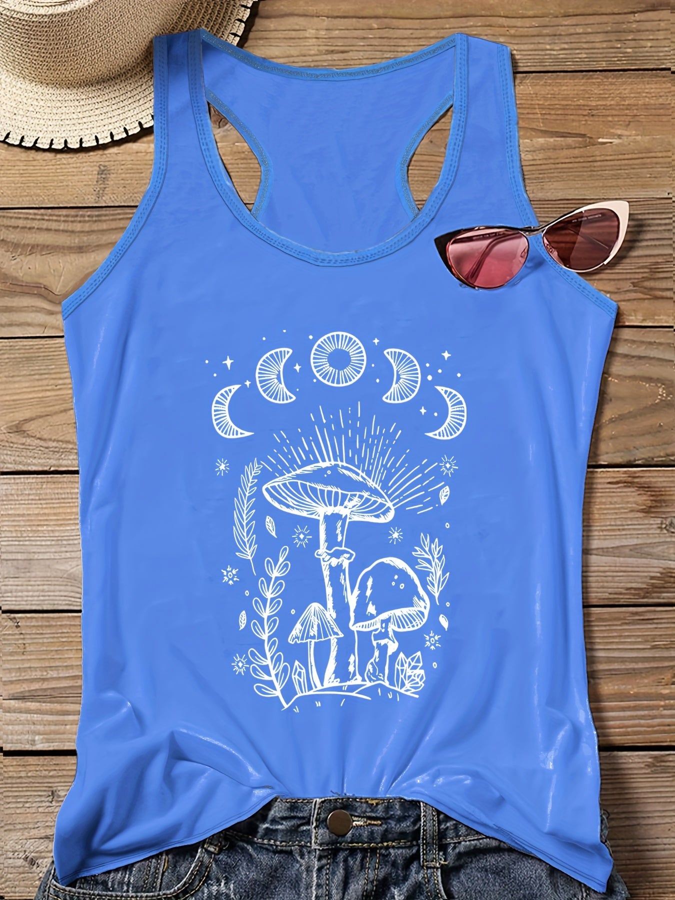 Mushroom Print Round Neck Tank Top