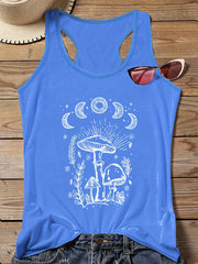 Mushroom Print Round Neck Tank Top
