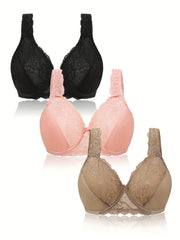 3-Pack Lace Full Cover Underwire Bras Set - Plus Size