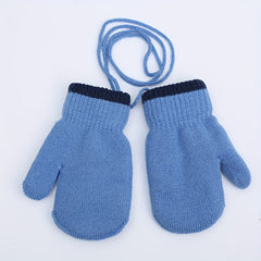 Kids Winter Knitted Gloves With Strings