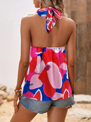 Floral Print Halter Neck Top Boho Backless Sexy Top