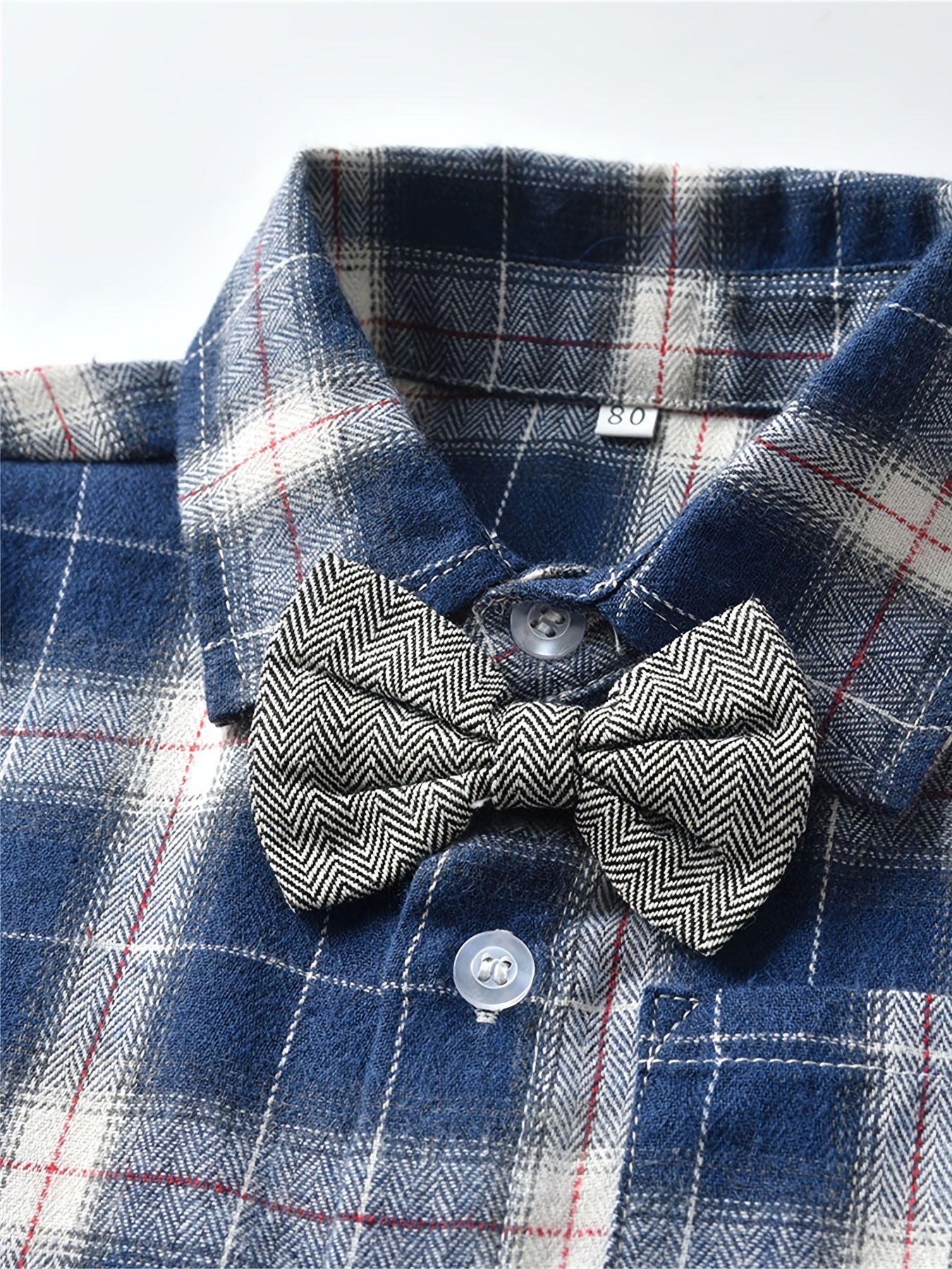 Baby Boys Plaid Shirts Button Down Bowtie Long Sleeve Tops
