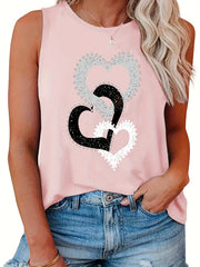 Three Hearts Linked Print Tank Top for Summer