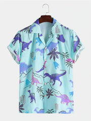 Dino Print Cuban Collar Short Sleeve Hawaiian Shirt for Men