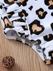 Leopard Print Ruffle Trim Swimsuit for Baby Girls