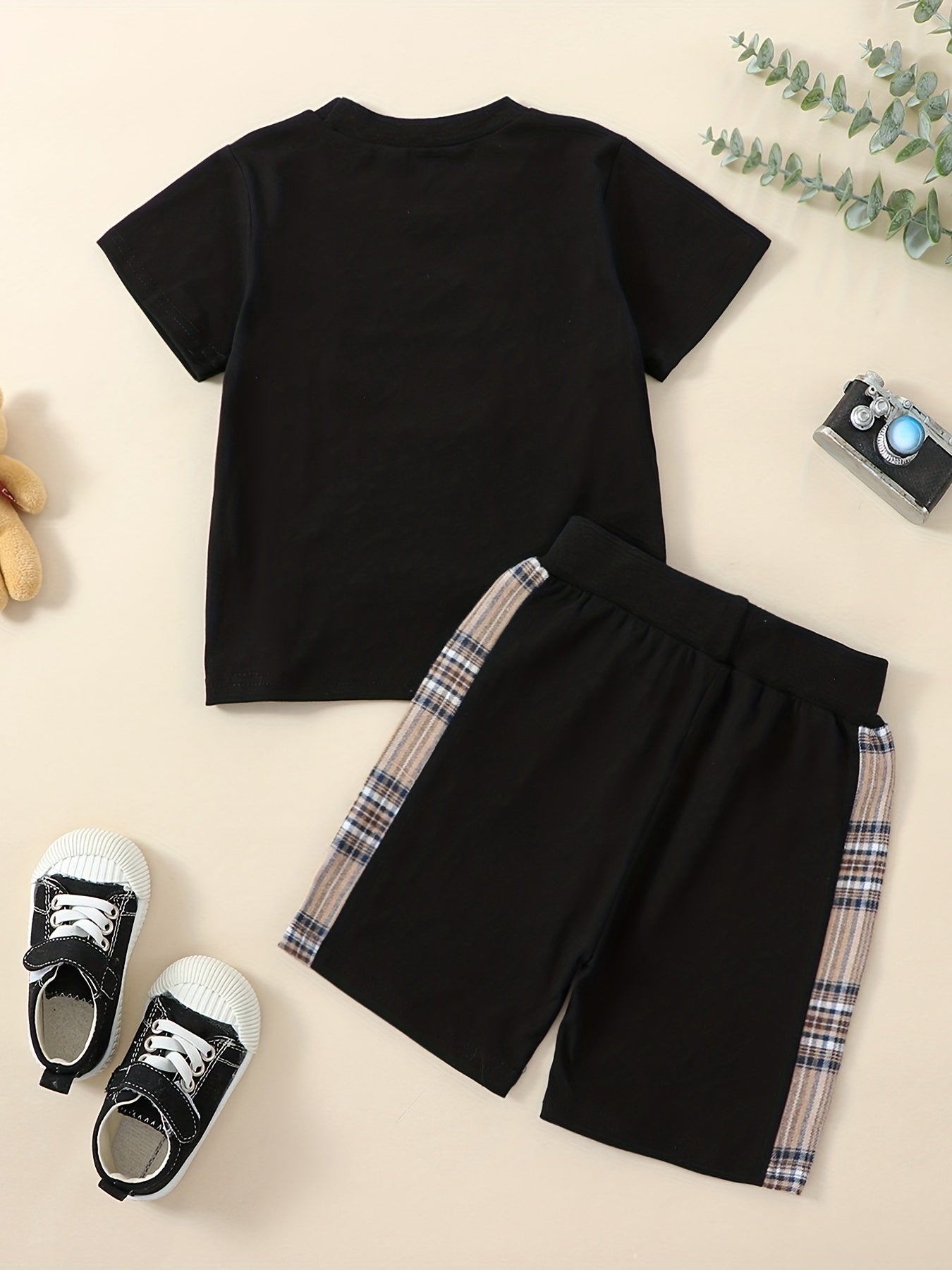Baby Boys Cotton Plaid Bear Tee & Shorts Set for Spring Summer