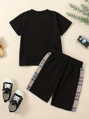 Baby Boys Cotton Plaid Bear Tee & Shorts Set for Spring Summer