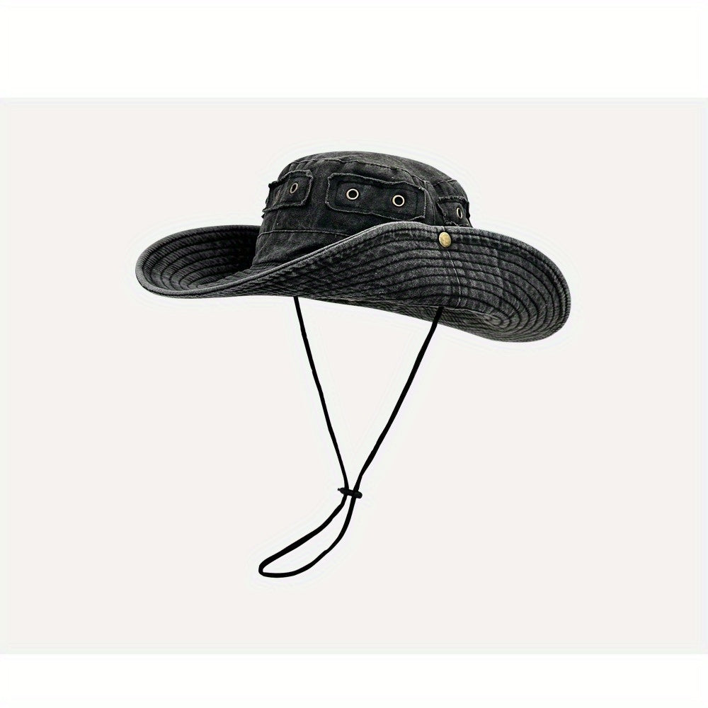 Vintage Washed Cowboy Fisherman Hat Summer Outdoor Big Brim Sun Protection Hat