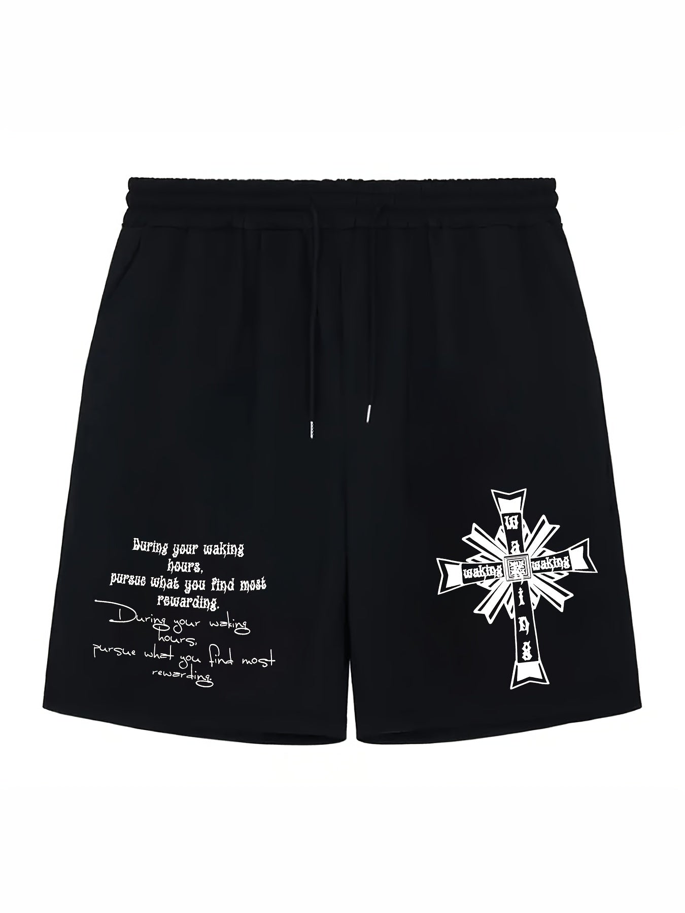 Men's Casual Sports Loose GOOD INTENTIONS Graphic Pocket Elastic Waist Drawstrin