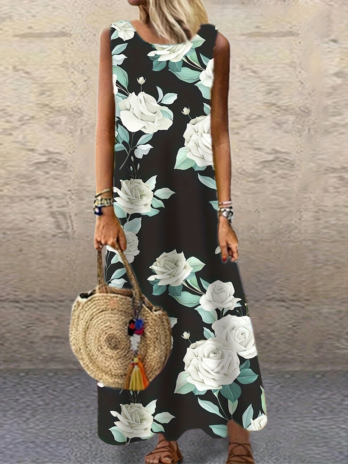 Floral Print Maxi Tank Dress