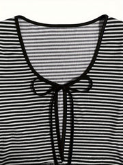 Striped Print Pajamas Set V Neck Top & Shorts