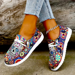 Women's Colorful Lace Up Flat Shoes Lightweight Canvas Casual