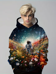 Astronaut & Flowers Ocean Pattern Hoodie for Kids