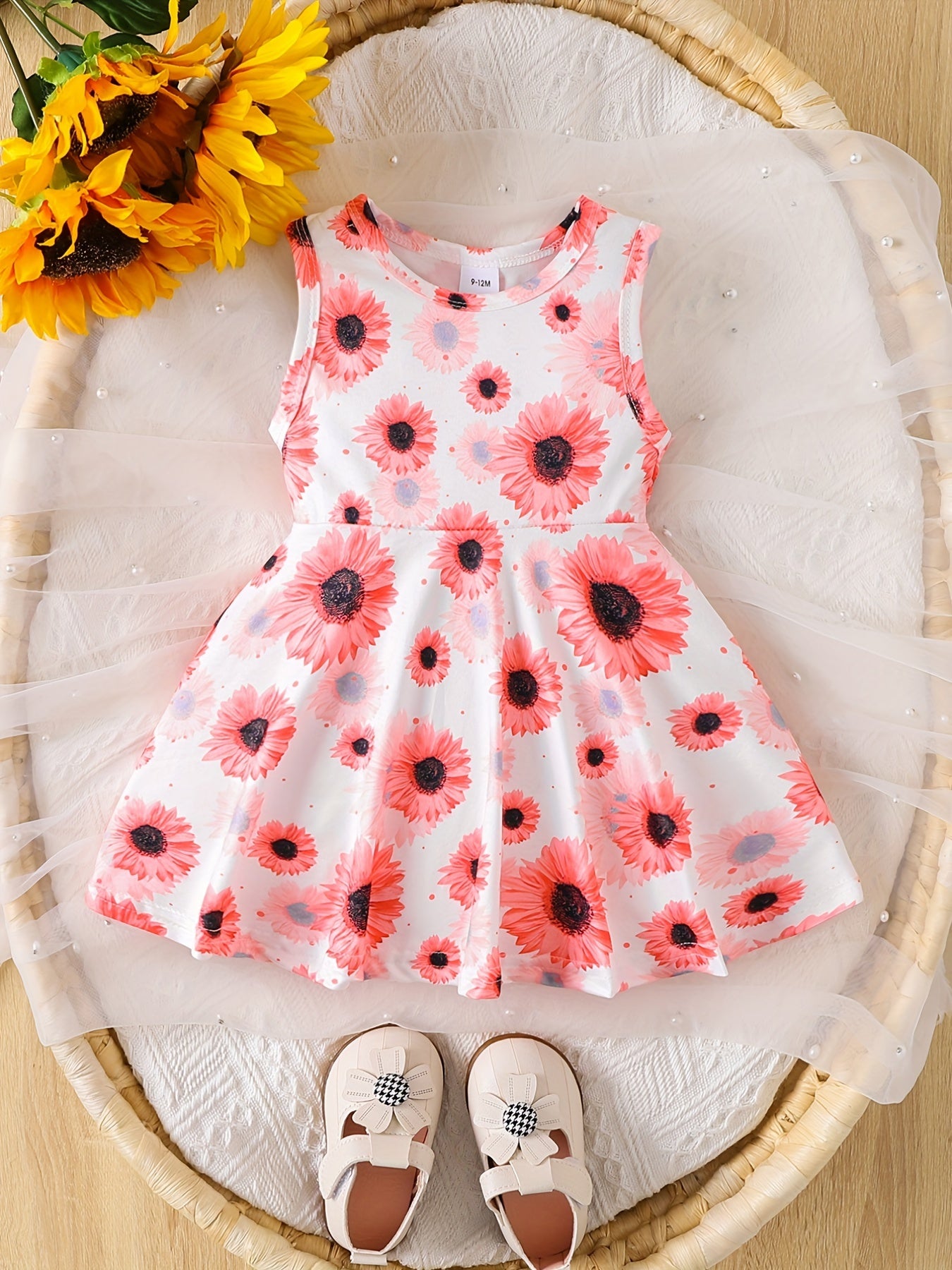 Sweet Floral Print Sleeveless Puffy Dress for Toddler Girls