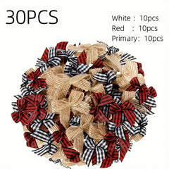30pcs Mini Burlap & Red Checkered Ribbon Bow Party Christmas Tree Home Decor