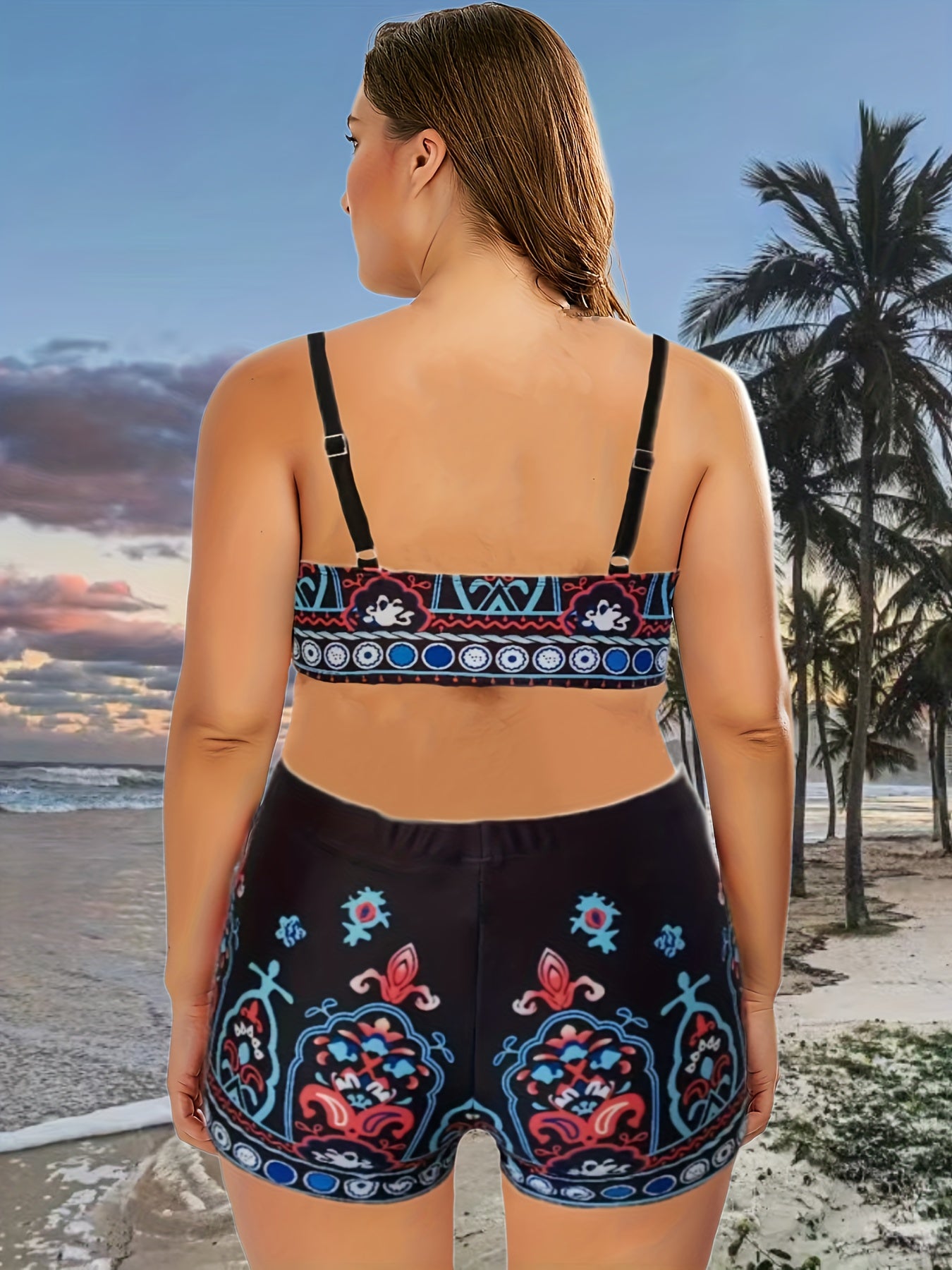 Boho Tankini Set Paisley Print Cami & Shorts Swimsuit