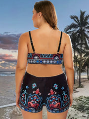 Boho Tankini Set Paisley Print Cami & Shorts Swimsuit