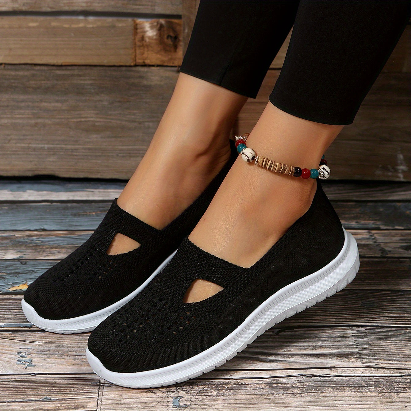 Women's Cut Out Knitted Sneakers Casual Slip On Shoes