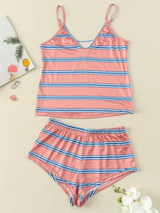 Stripe Print Pajama Set Cami Top & Shorts